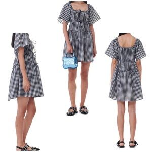 Ganni Blue and White Gingham Mini Dress